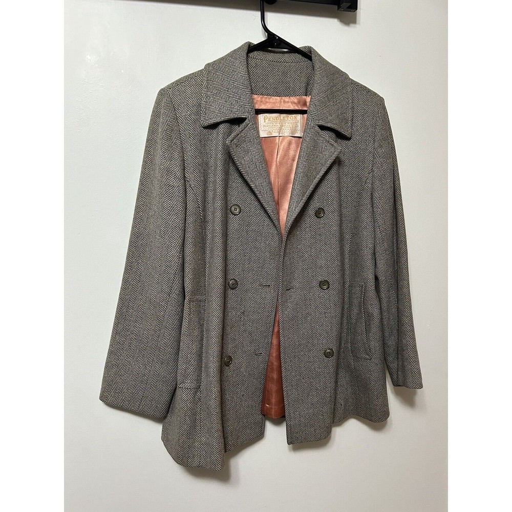 Pendleton Women’s Wool Jacket Gray Virgin Wool Pink Interior Medium